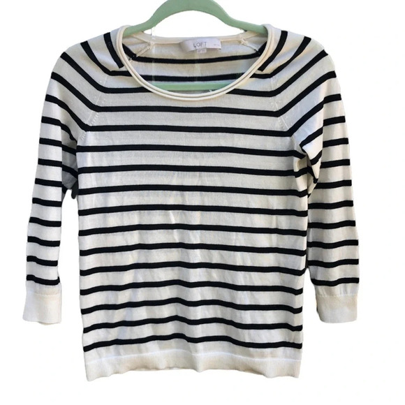 LOFT STRIPED MERINO WOOL SWEATER - Picture 1 of 4